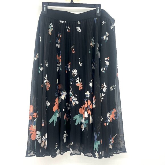 EVRI Black Floral Sheer Overlay Midi A-Line Skirt Women's 20W - Picture 1 of 3